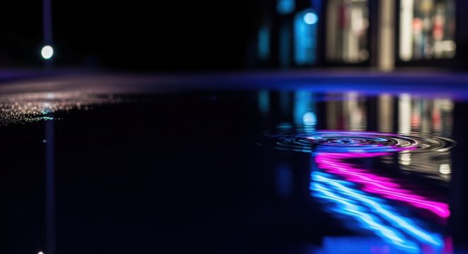 Vibrant reflections in water at night with ripple effect - Powered by Adobe