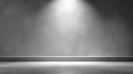 Empty Stage with Dramatic Spotlight Illumination in a Dark Minimalist Background Setting for Creative Presentations and Performances