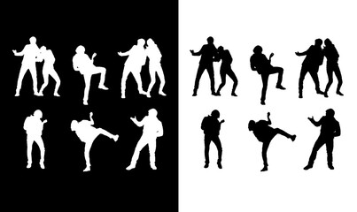 dancing couple silhouette set vector illustration, women singer silhouette vector illustration, women singing silhouette, mic, singing, girl, violinist, silhouette, woman, couple, people, vector, 