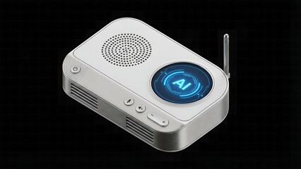 Smart ai assistant device with glowing interface on a dark background showcasing modern technology and artificial intelligence capabilities for home automation and digital assistance