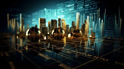 Stock market. Finance investment economy concept. futuristic digital cityscape with glowing skyscrapers and holographic interface. - Powered by Adobe