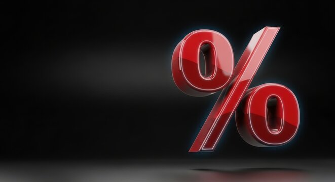 Red Percentage Sign 3D Render Floating Dark Background
