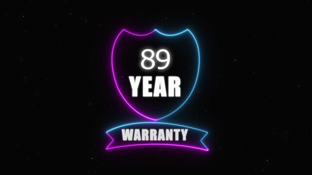 neon 89 year warranty concept on the transparent background. Badges Design Animation Motion graphics of warranty idea. Warranty Stamp Imprint Seal Template. Round Rubber Stamp with , 4k video 