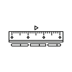 Digital video editing timeline icon showing a ruler, playhead, and various content segments for media production