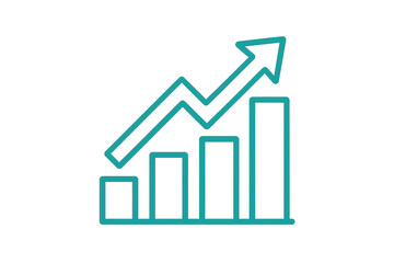 Teal growth chart with upward arrow, isolated on transparent background.