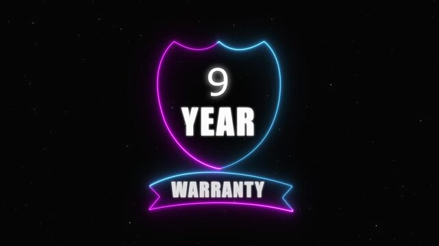 neon 9 year warranty concept on the transparent background. Badges Design Animation Motion graphics of warranty idea. Warranty Stamp Imprint Seal Template. Round Rubber Stamp with , 4k video 