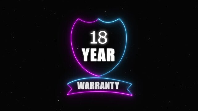 neon 18 year warranty concept on the transparent background. Badges Design Animation Motion graphics of warranty idea. Warranty Stamp Imprint Seal Template. Round Rubber Stamp with , 4k video 