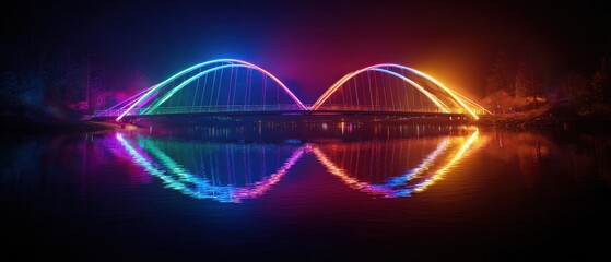 Chromatic Energy Wave - A Luminous Neon Infinity Loop with a Symmetrical Reflection.