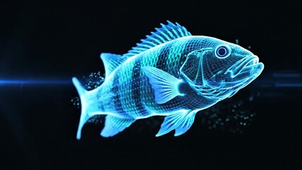 Holographic Anabas testudineus Animation – Realistic Natural Movement with Clean Black Background, High Detail Futuristic