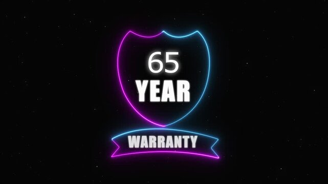 neon 65 year warranty concept on the transparent background. Badges Design Animation Motion graphics of warranty idea. Warranty Stamp Imprint Seal Template. Round Rubber Stamp with , 4k video 