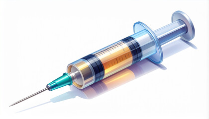 Medical Syringe with Transparent Barrel, Blue Hub, and Metallic Needle – 4K Ultra HD Render Symbolizing Vaccination, Medication Delivery, and Clinical Precision in Clean Minimal Healthcare Composition