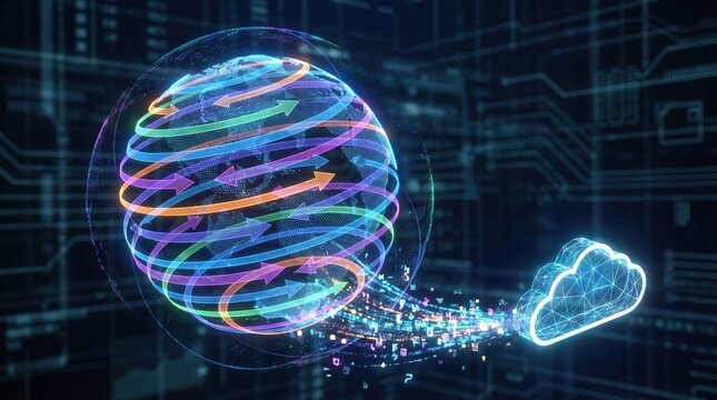 Global Digital Connection: A dynamic representation of interconnectedness, as vibrant data streams encircle a digital globe, symbolizing the seamless flow of information and connectivity