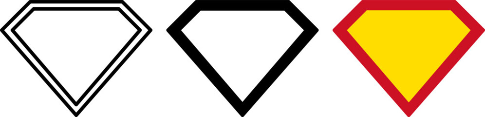 Superhero style diamond shield icon set featuring outline, bold, and filled versions. Perfect for badges, rewards, premium labels, game UI, apps, branding, and digital design. © Slamet