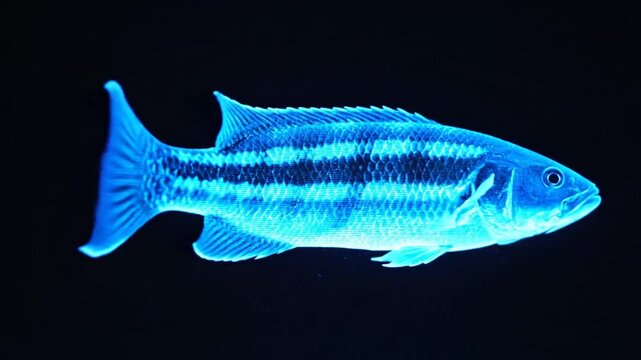 Holographic Channa striata Animation &ndash; Realistic Natural Movement with Clean Black Background, High Detail Futuristic