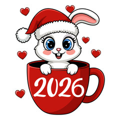 Cute bunny in mug 2026 year symbol of new year vector illustration