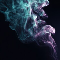 Fototapeta premium Ethereal Teal and Magenta Smoke Plumes Dancing in Dark Void.