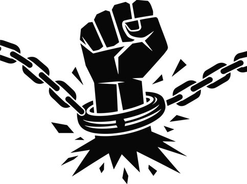 Black fist breaking chains vector illustration representing freedom, revolution, protest, human rights, and breaking free