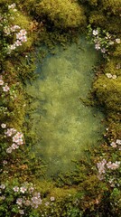 Enchanted Forest Floor - A Verdant Moss and Wildflower Frame with a Soft Central Space.