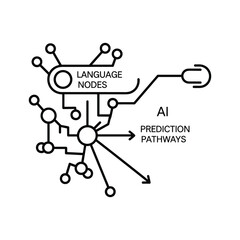 AI prediction pathways and language nodes connecting for deep learning models