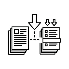 Data migration concept illustrates file transfer with arrows pointing direction