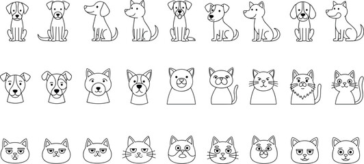 Fototapeta premium Cute Pet Icons Featuring Dogs and Cats Faces and Bodies Vector Illustration
