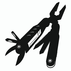 Multitool with Variety Tools in Black Silhouette Handy Equipment and Survival Gear