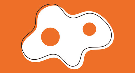 Minimalist vector drawing of fried eggs against a bright orange background ready for breakfast in