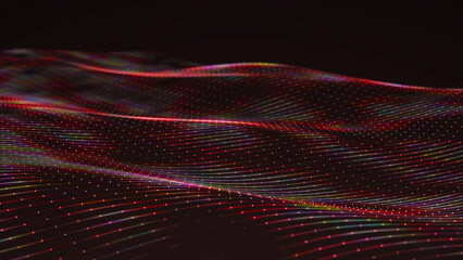 Colored music surface. Beautiful curved wave on a dark background. Digital technology background. 3D