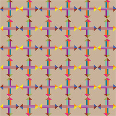 Abstract Vibrant Geometric Grid with Interlocking Colorful Arrows. Seamless geomatrical pattern. Design used for fabric, fashion, wallpapers, backgrounds, textiles print, flooring, pottery, and cover.