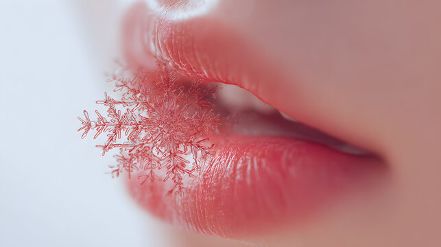 Macro Snowflake on Human Lips

