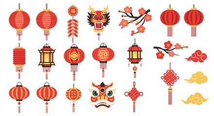 Collection of festive Chinese lantern illustrations and elements for celebrating the Lunar New Year and cultural festivities