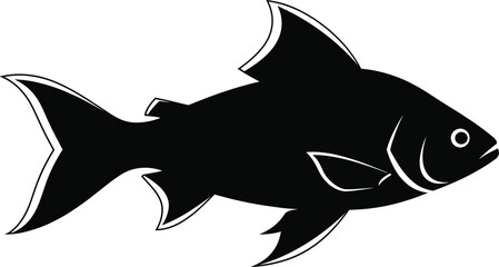 Stylized fish silhouette with white outlines on fins, tail, and face for marine, design, and icon themes