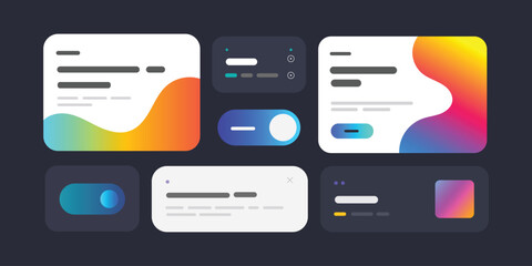Modern Gradient UI Kit Vector Set - Abstract Fluid Web and App Interface Cards,Creative Buttons and Toggles