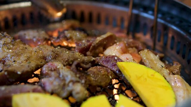 bqq meat and mango Food Pork Satay on BQQ stove