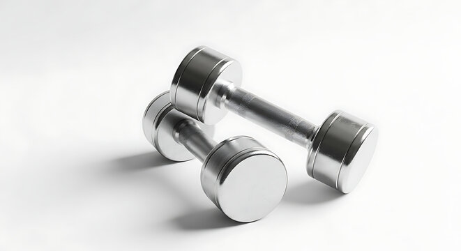 A close up shot of two silver dumbbells resting on a white surface in a studio setting for fitness ai generated