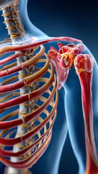Body's framework, in-depth view: An artistic and detailed visualization shows the shoulder and ribs, with the human frame displayed.