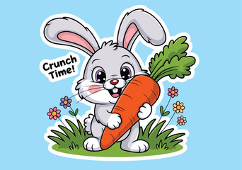Easter Bunny Kawaii Style Clipart, Cute Easter Bunny Vector Illustration