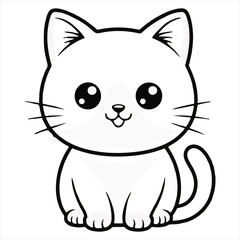 Cartoon Cat Line Art &ndash; Cute Sitting Kitten with Big Eyes and Tongue Out