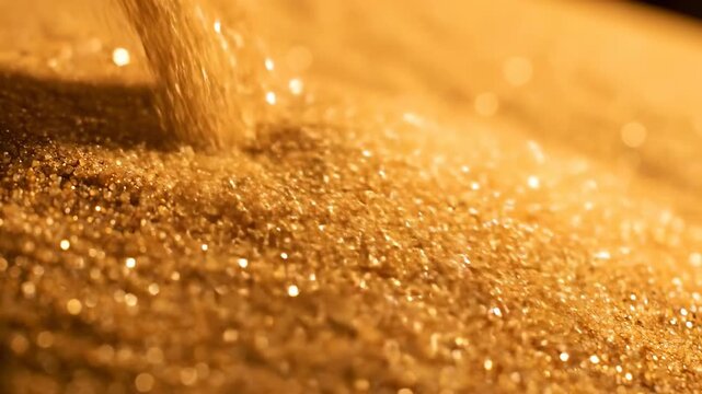A macro shot of a golden spoon and ring featuring a yellow bubble with a glitter texture and brown grunge pattern for a Christmas food wallpaper design