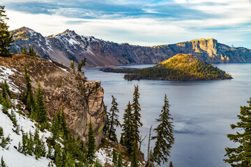 Fototapeta premium Panoramic view of WIzard Island at Crater Lake National Park