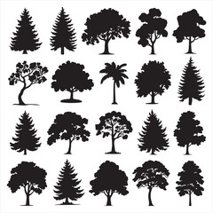 Tree Silhouette Grid &ndash; Diverse Botanical Shapes for Design and Identification