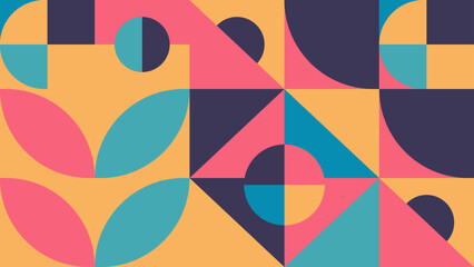 Colorful Geometric Abstract Pattern Background. Retro Modern Shapes with Bold Vibrant Retro Geometric Shape or Pattern with Vintage Pastel Color. Trendy Mid-Century Style Decorative Design. 