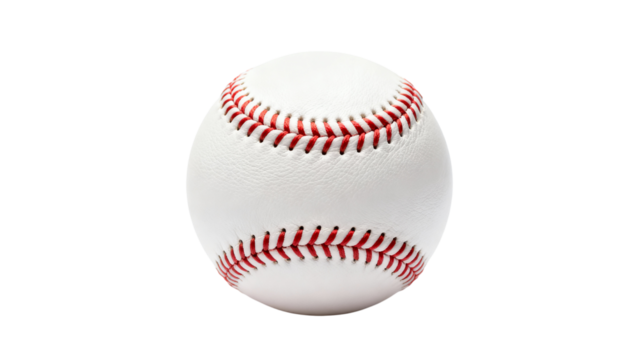 Baseball with bright white leather and red stitching placed on a clean background showcasing its classic design