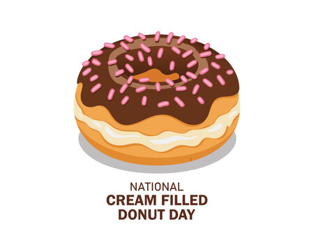 Delicious chocolate glazed donut with cream filling celebrates national cream filled donut day