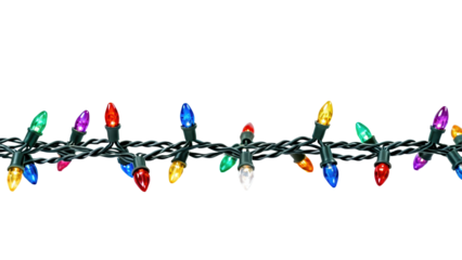 Colorful holiday lights on a string for festive decorations during the winter season