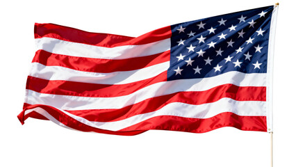 Symbol of patriotism expressed through the waving flag showcasing stars and stripes in vibrant red, white, and blue colors against a clear sky