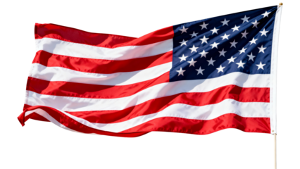 Symbol of patriotism expressed through the waving flag showcasing stars and stripes in vibrant red, white, and blue colors against a clear sky