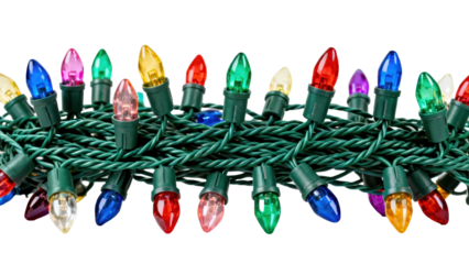 Colorful string lights arranged horizontally with a mix of vibrant hues for festive decoration