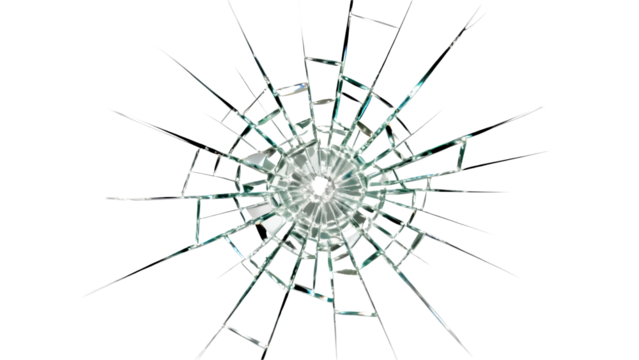 Broken glass icon depicting a fractured surface with sharp edges and intricate patterns created by the cracks