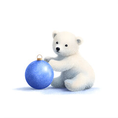 Polar Bear Sitting with a Shiny Holiday Bauble 
